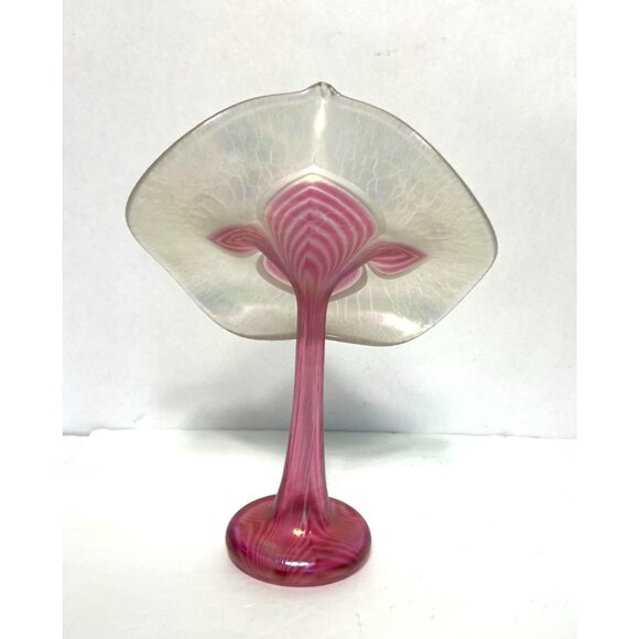Stuart Abelman Jack-in-the-Pulpit Pulled Feather Iridescent Art Glass Vase 10" H - Picture 3 of 12